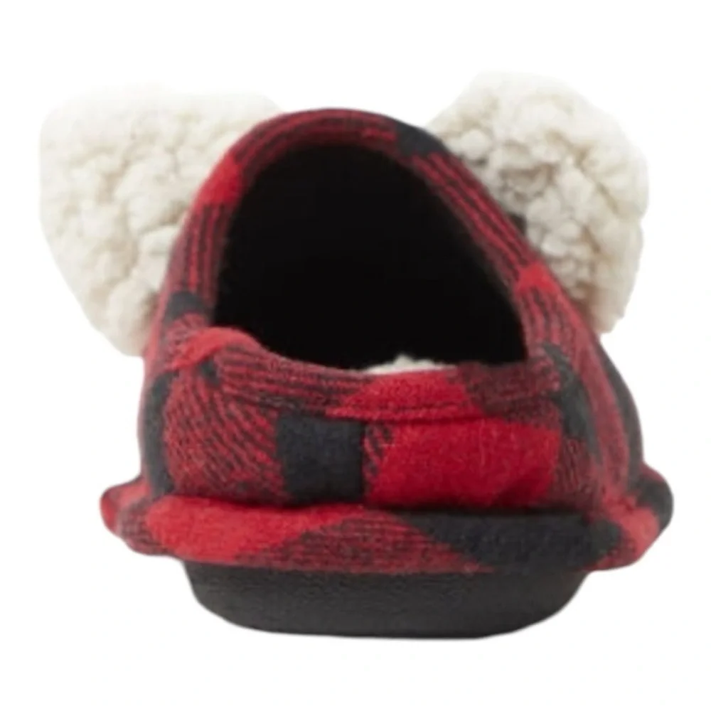 Dearfoams Kids Bear Plaid Clog Slippers Multi-Density Cushioned Insole With Memo